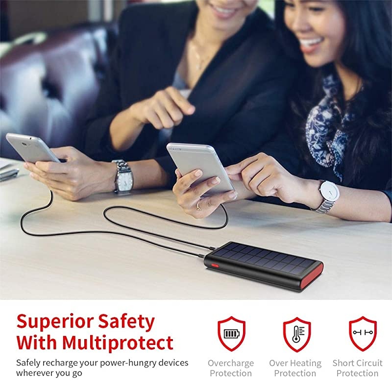 Solar Charger 26800mAh, Outdoor Power Bank,High Capacity External Backup Battery Pack with 4 LED Lights,Dual USB Ports Charging for Cellphones Tablets,iPad,GoPro Camera and More