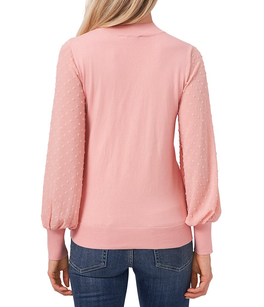 CeCe Mock Neck Long Sleeve Clip Dot Sweater