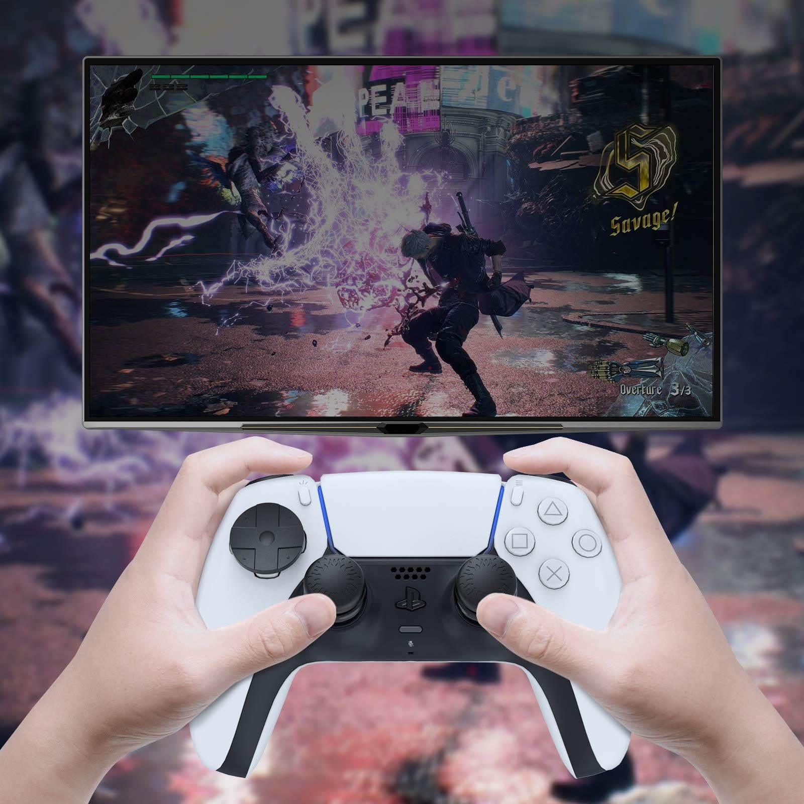 Joystick Caps Set for DualSense PS5 Controller - 1 Pair Thumb Grip, 2 Pairs Mid & Long L2 R2 Trigger Extenders and 1 Pair D-Pad Buttons Caps, Game Accessories for Sony PS5 Dualsense Controller