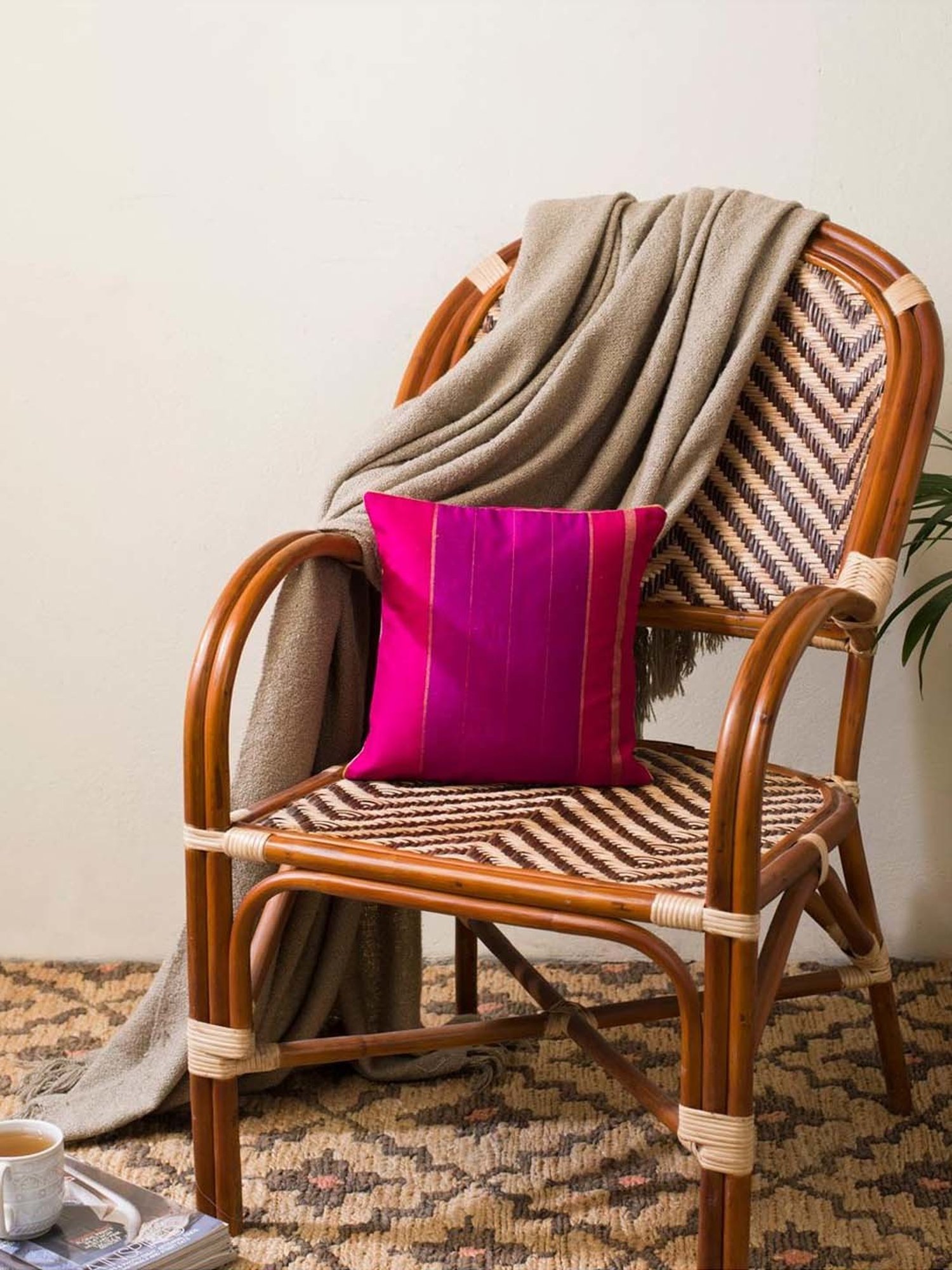 Fabindia Home Udai Fuchsia Cotton Silk Cushion Cover