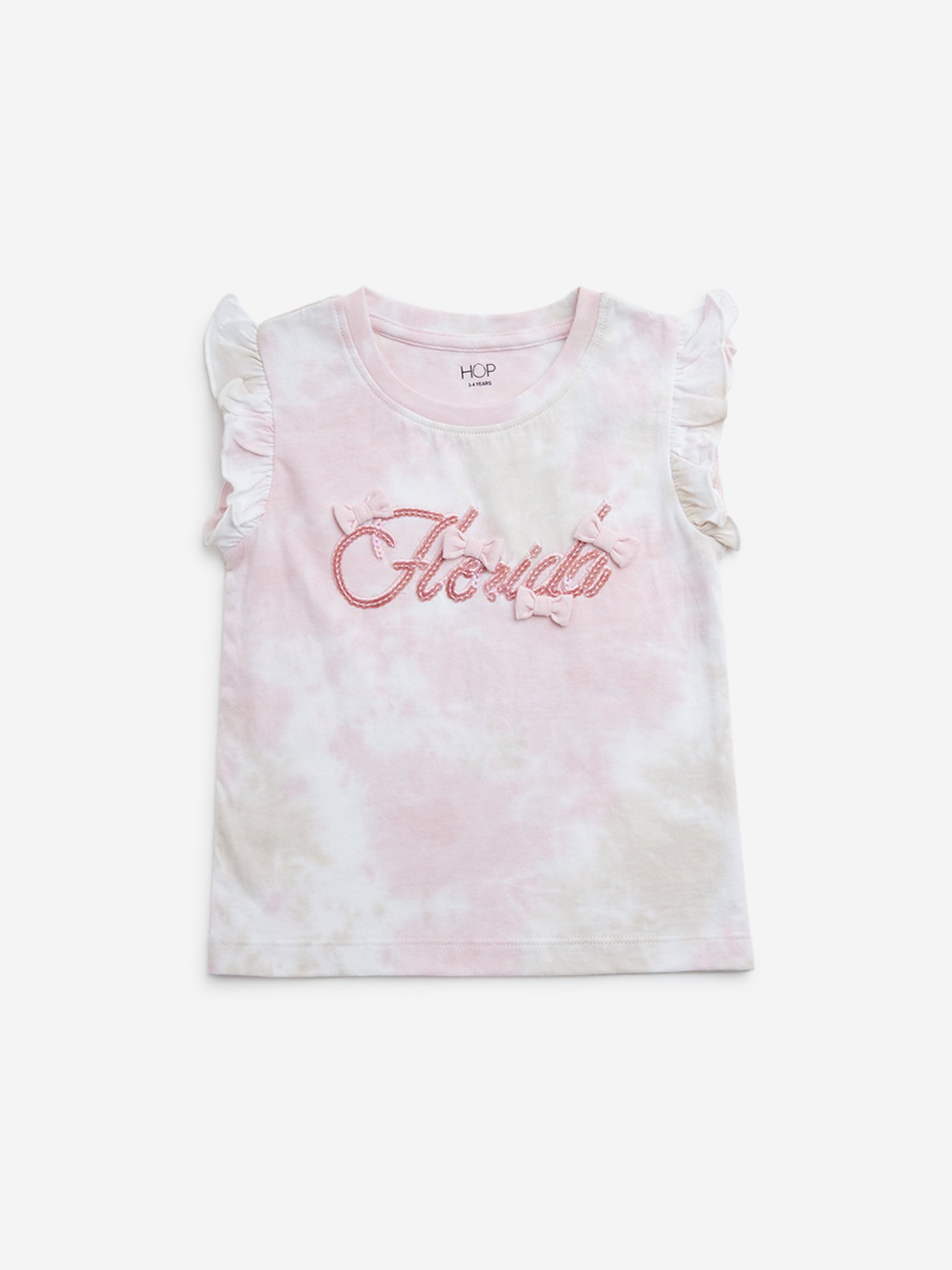 HOP Kids by Westside Pink Tie-Dye Printed Cotton T-Shirt