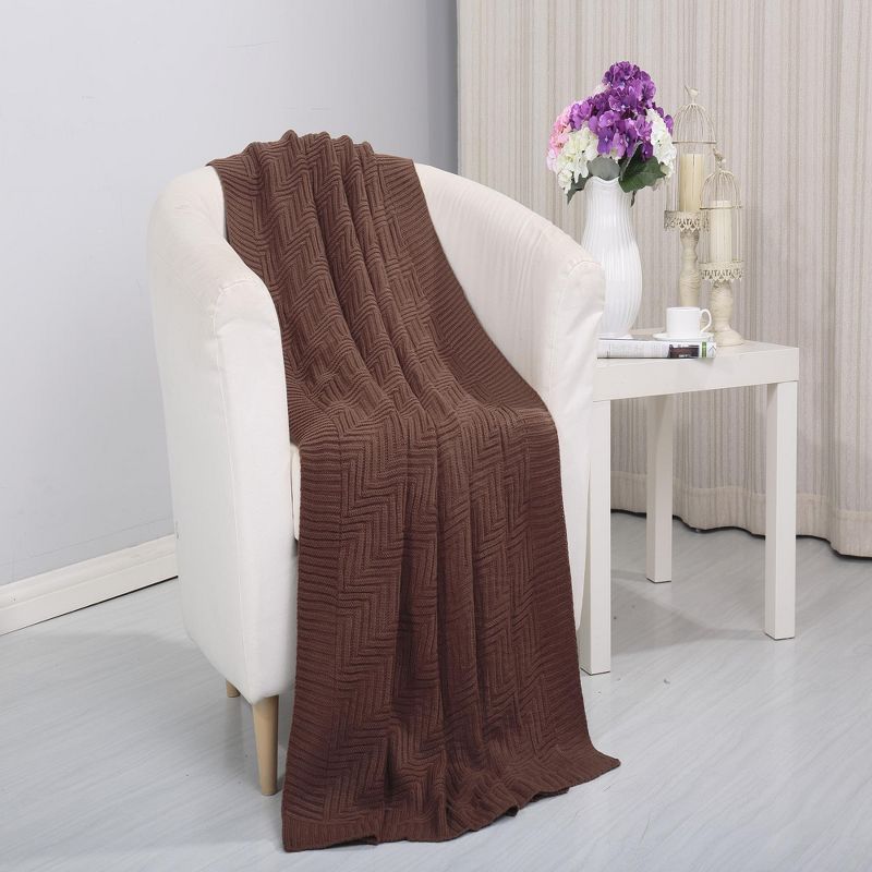 Plazatex Pietra Luxury Acrylic Throw Blanket, (50"x60") in Chocolate Color