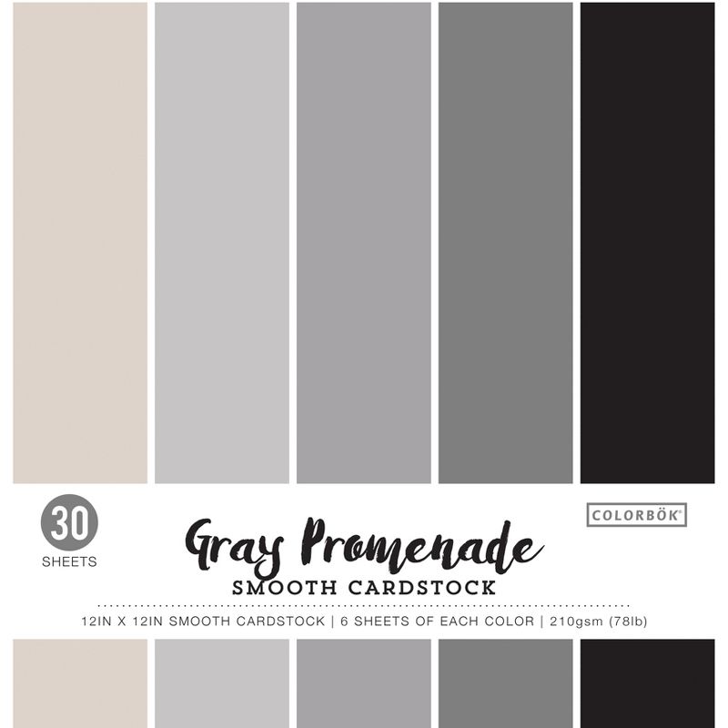 Colorbok 78lb Smooth Cardstock 12"X12" 30/Pkg-Gray Promenade, 5 Colors/6 Each