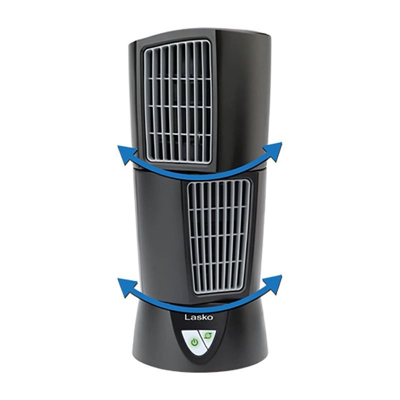 Lasko 4916 3-Speed Platinum Compact Portable Oscillating Tabletop Desktop Wind Tower Fan with Handle for Office, Bedroom, Kitchen, and Bathroom, Black