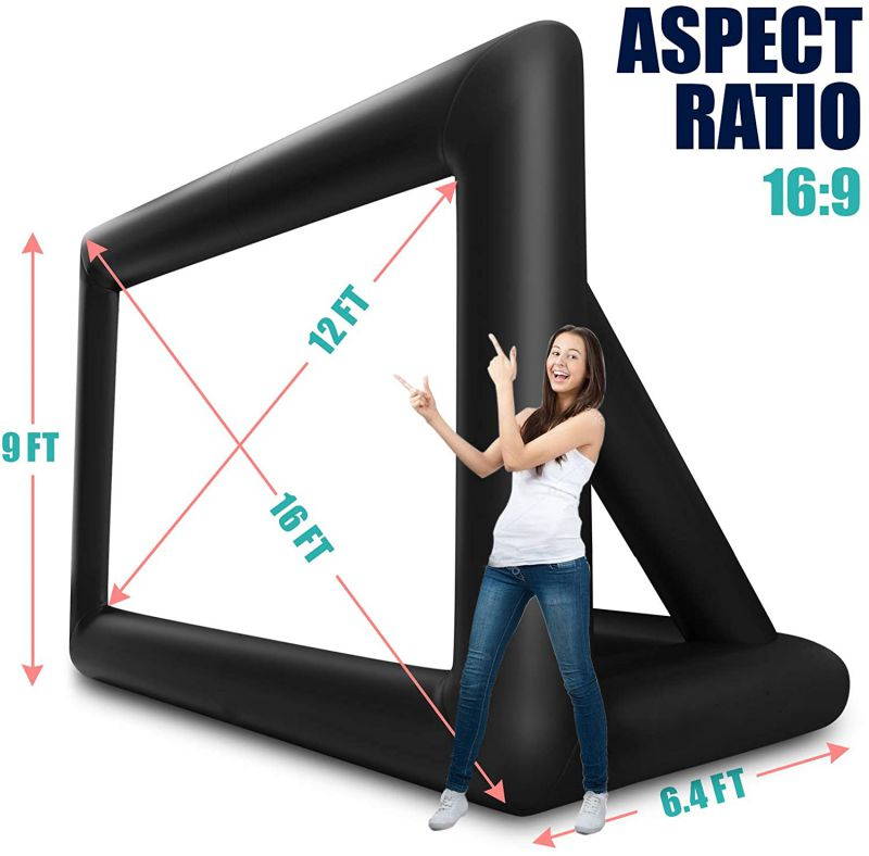 Jumbo 16 Feet Inflatable Outdoor and Indoor Theater Projector Screen - Includes Inflation Fan, Tie-Downs and Storage Bag - Supports Front and Rear Projection