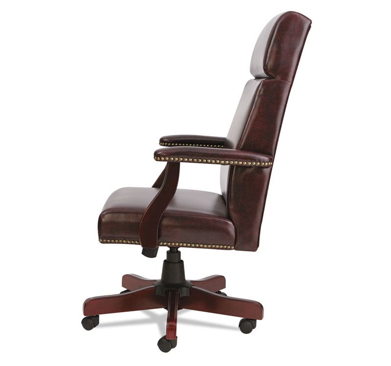 Alera Traditional Series High-Back Chair, Mahogany Finish/Oxblood Vinyl TD4136