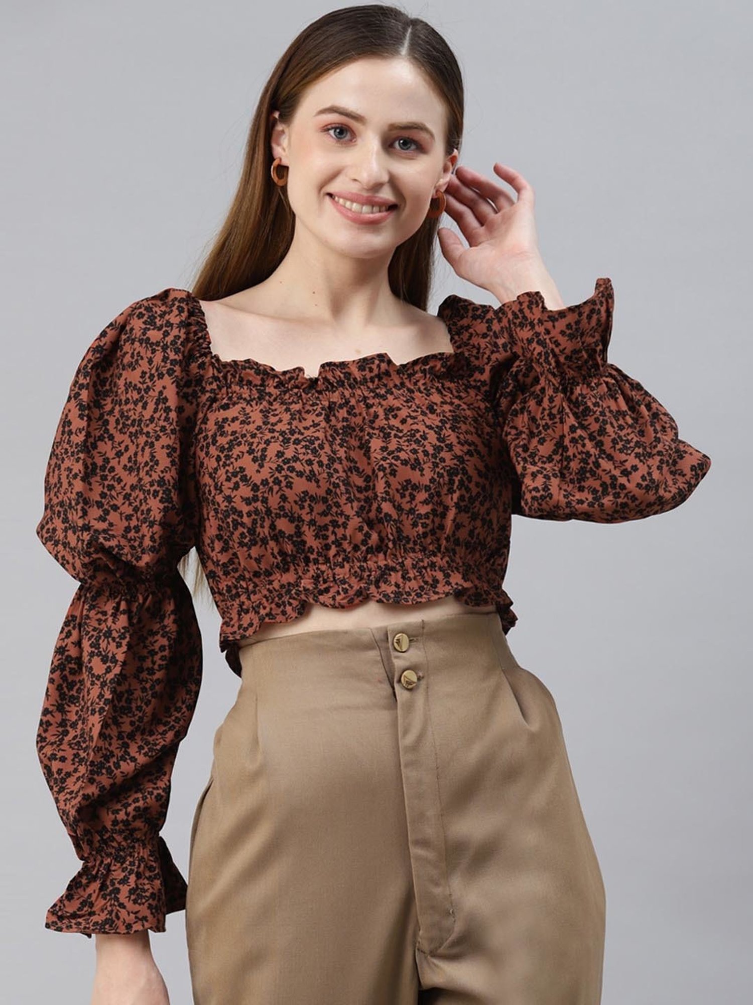 Melon by PlusS Rust Floral Print Crop Top