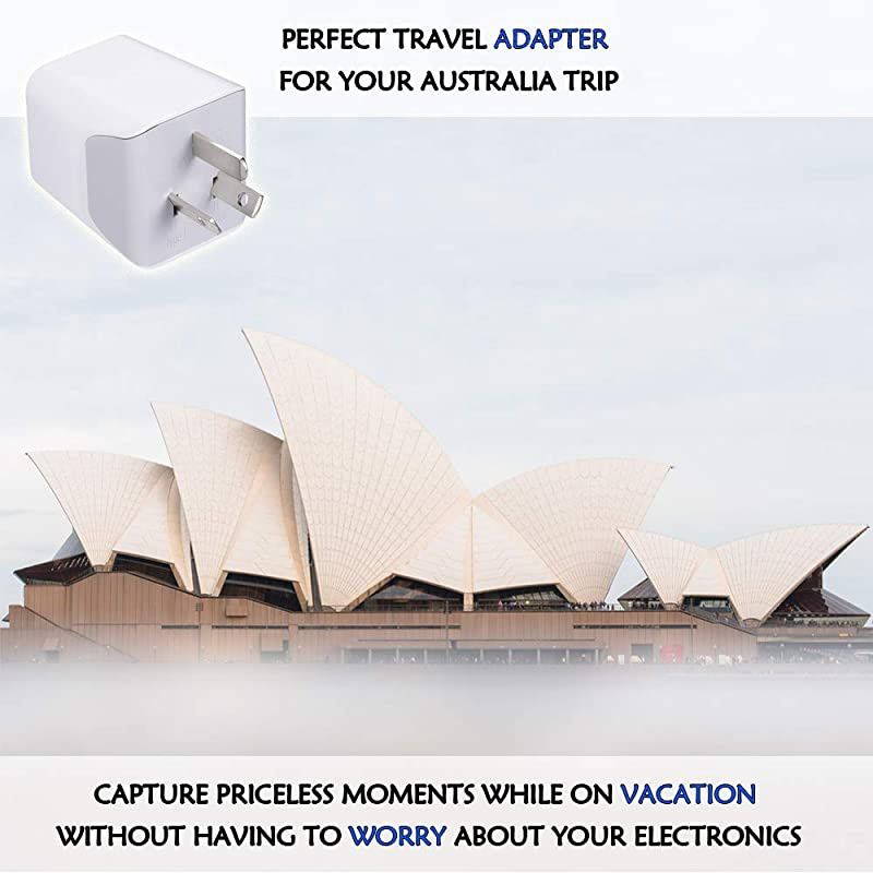 Australia New Zealand China Travel Adapter Plug by  Dual USB Input Ultra Compact USA to Type I Perfect for Cell Phones Chargers Cameras Tablets and more CTU16