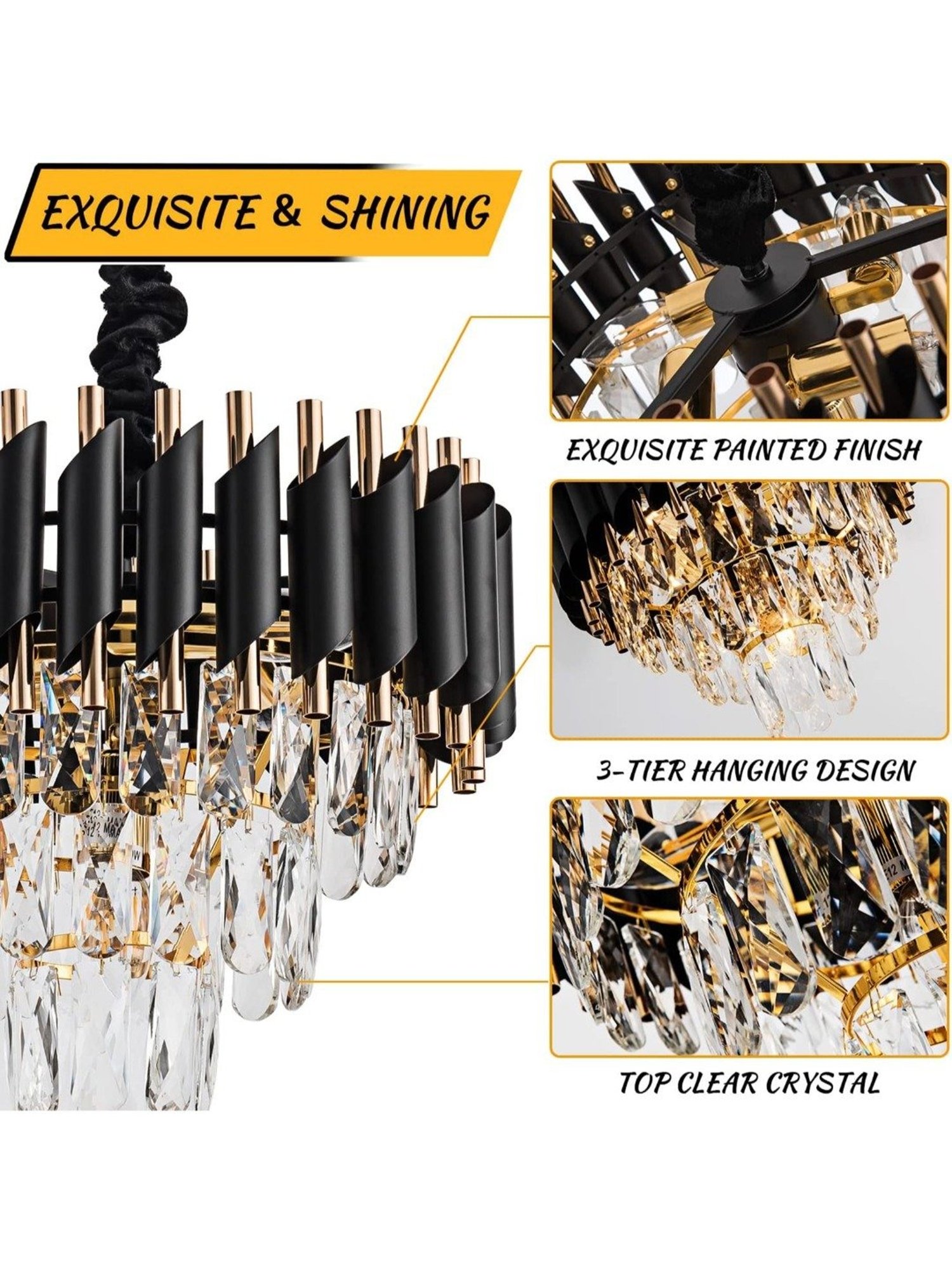Homesake Black Metal Crystal Chandelier