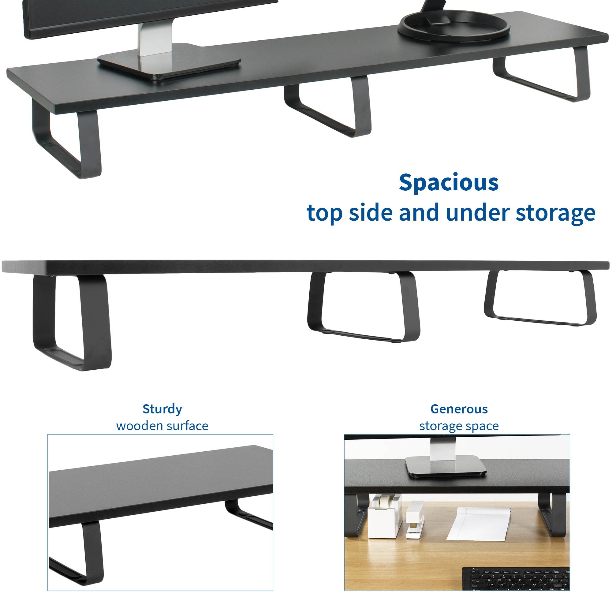 VIVO Black Wood 39" Wide Desktop Stand Ergonomic TV Monitor Riser Desk Organizer