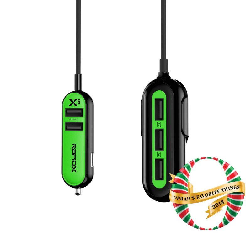 RapidX RXX5USBG X5 5 USB Ports Car Charger 22.4A Green