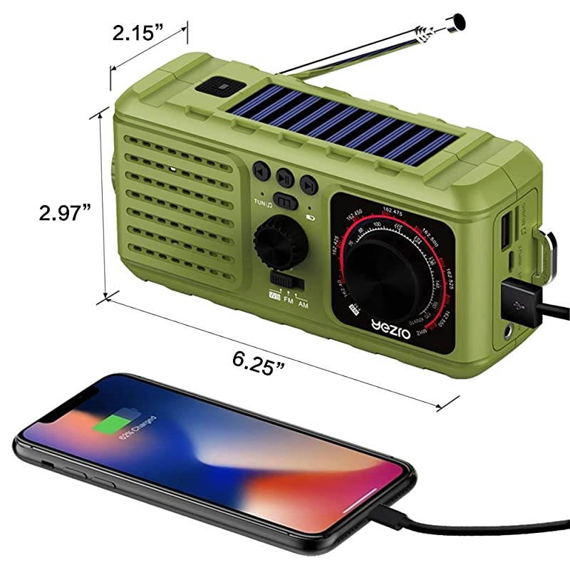 Radio - NOAA Weather Portable Radio with AM/FM 2200mAh Power Bank USB Charger LED Flashlights Solar Hand Crank and SOS Alarm &ndash; Survival Disaster Kit for Camping Hurricane Supplies - Green