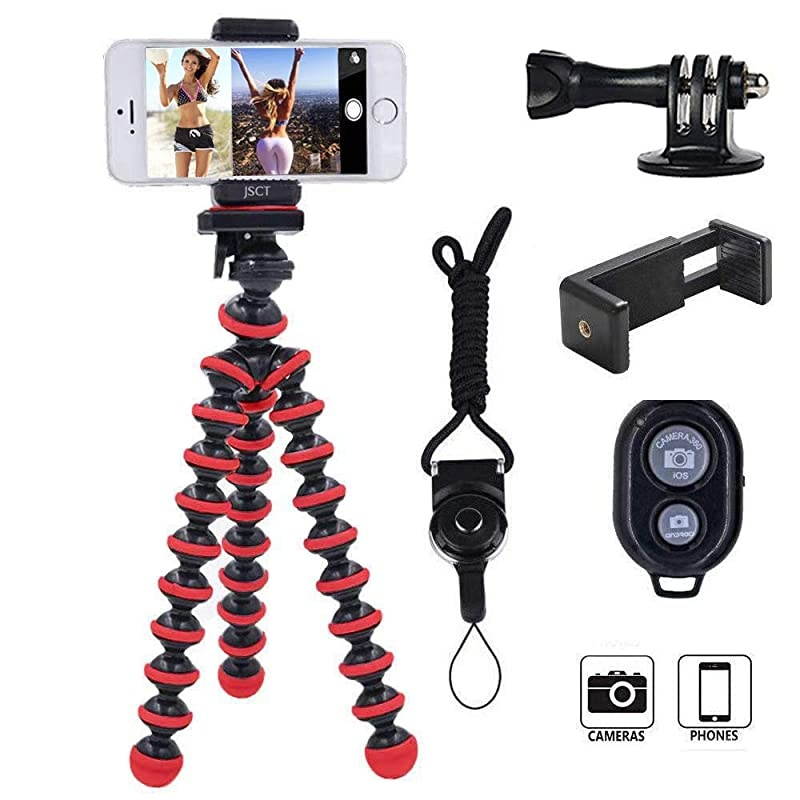 Tripod Premium Phone TripodPortable and Flexible with Wireless Remote Shutter and Compatible for iPhone 11 Pro Xs MAX XR X 8 7 6S Plus Android Galaxy S10 Digital Camera Sports GoProRedBlack