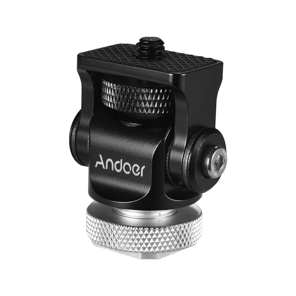 Andoer 180&deg; Rotary Mini Ball Head Ballhead Hot Flash Shoe Mount Adapter 1/4 Inch Screw with Wrench for DSLR Camera Microphone LED Video Light Monitor Tripod Monopod