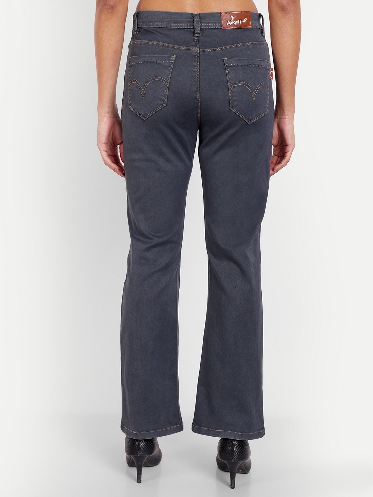 Angelfab Grey Cotton Flared Fit High Rise Jeans