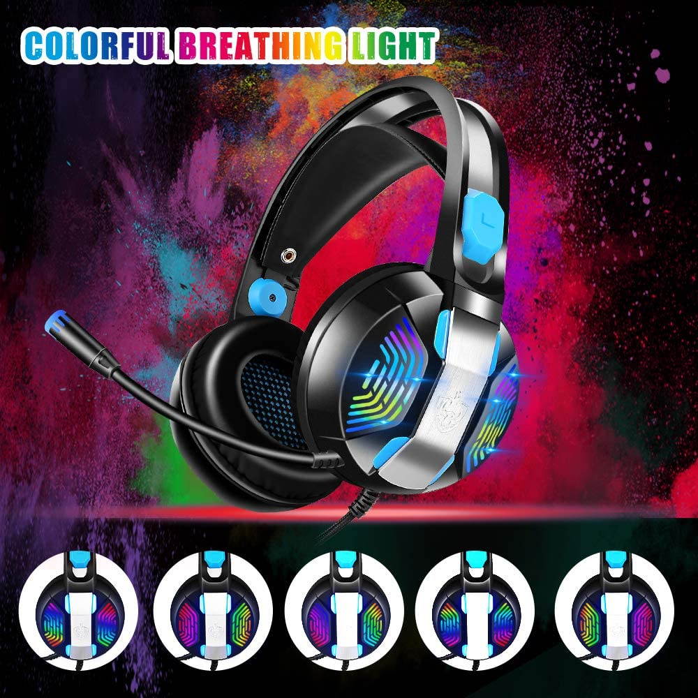 Wired Gaming Headset with Xbox One(Adapter Not Included), PC, Laptop, PS5, PHOINIKAS H100 PS4 Headset with 7.1 Stereo Sound, Over Ear Headphone with Noise Canceling Mic & RGB Light, Gift for Kids