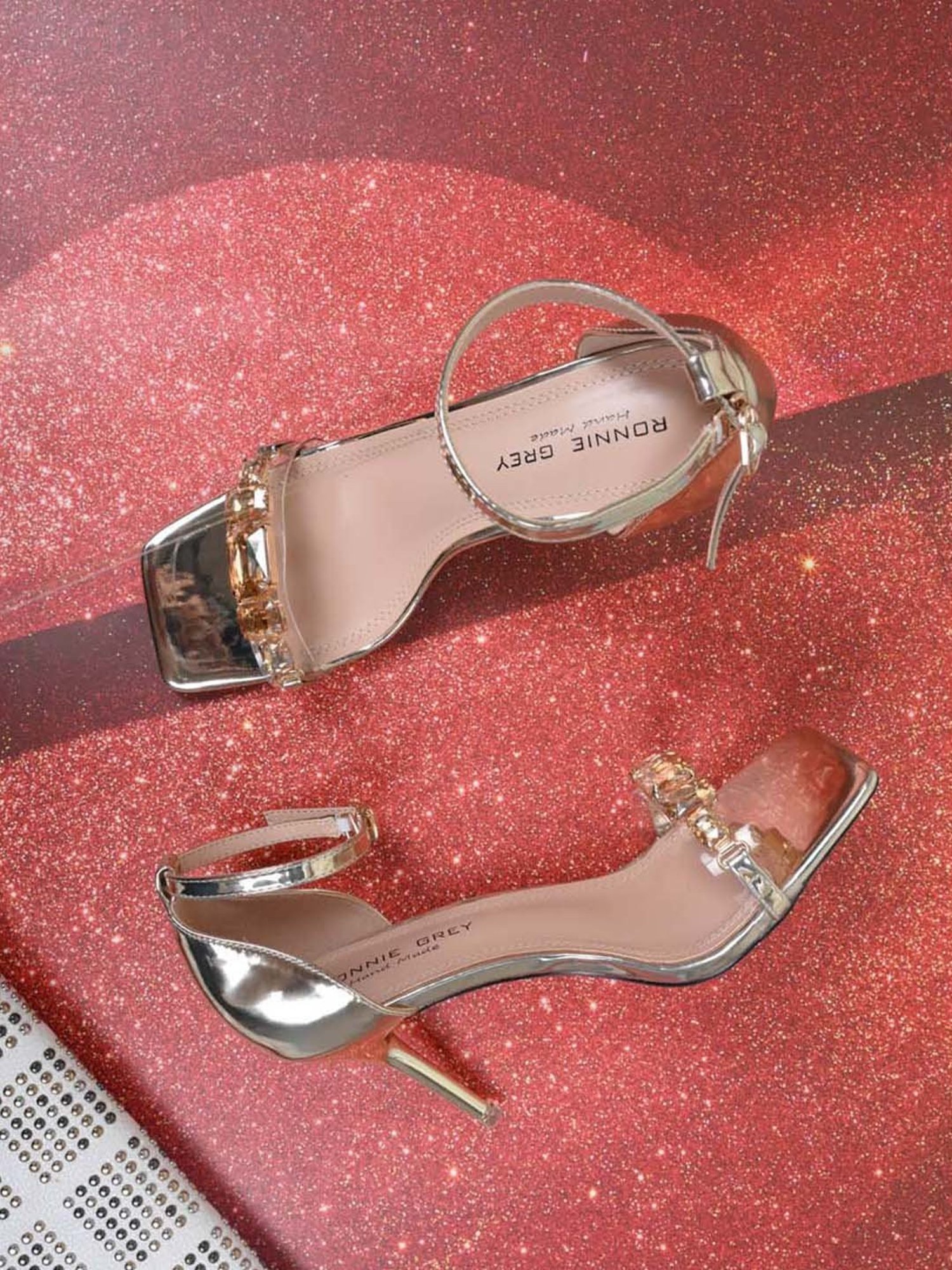 Ronnie Grey Women's Golden Ankle Strap Stilettos
