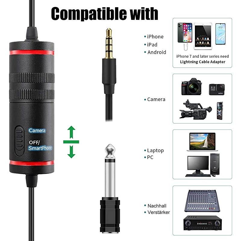 Microphone for iPhone, Camera, Metal Body Lapel Microphone, Professional Omnidirectional Lapel Mic, Video Recording for YouTube, Conference, Vlogging