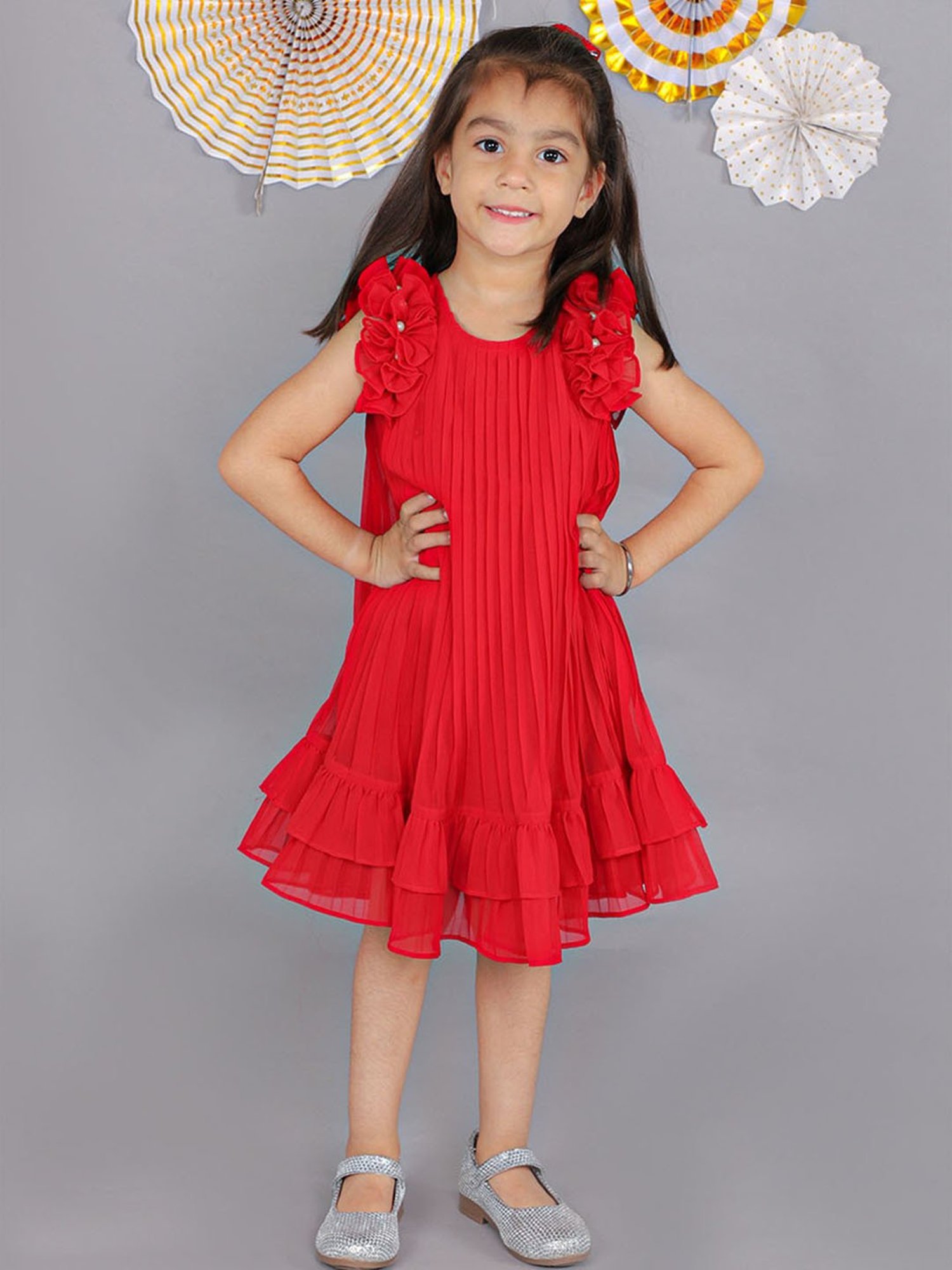 Lil Drama Kids Red Solid Dress