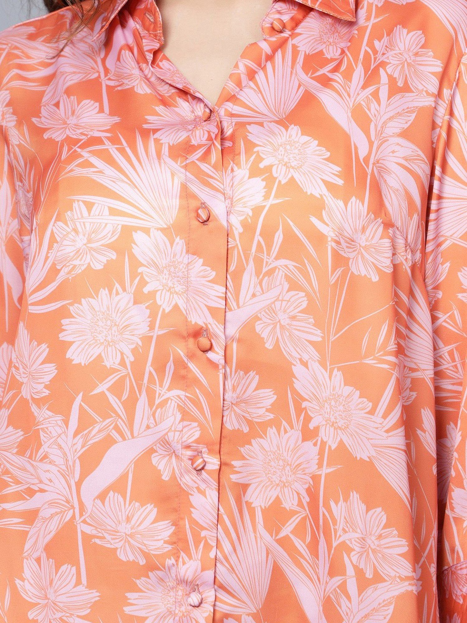 Anvi Be Yourself Orange & White Printed Long Shirt