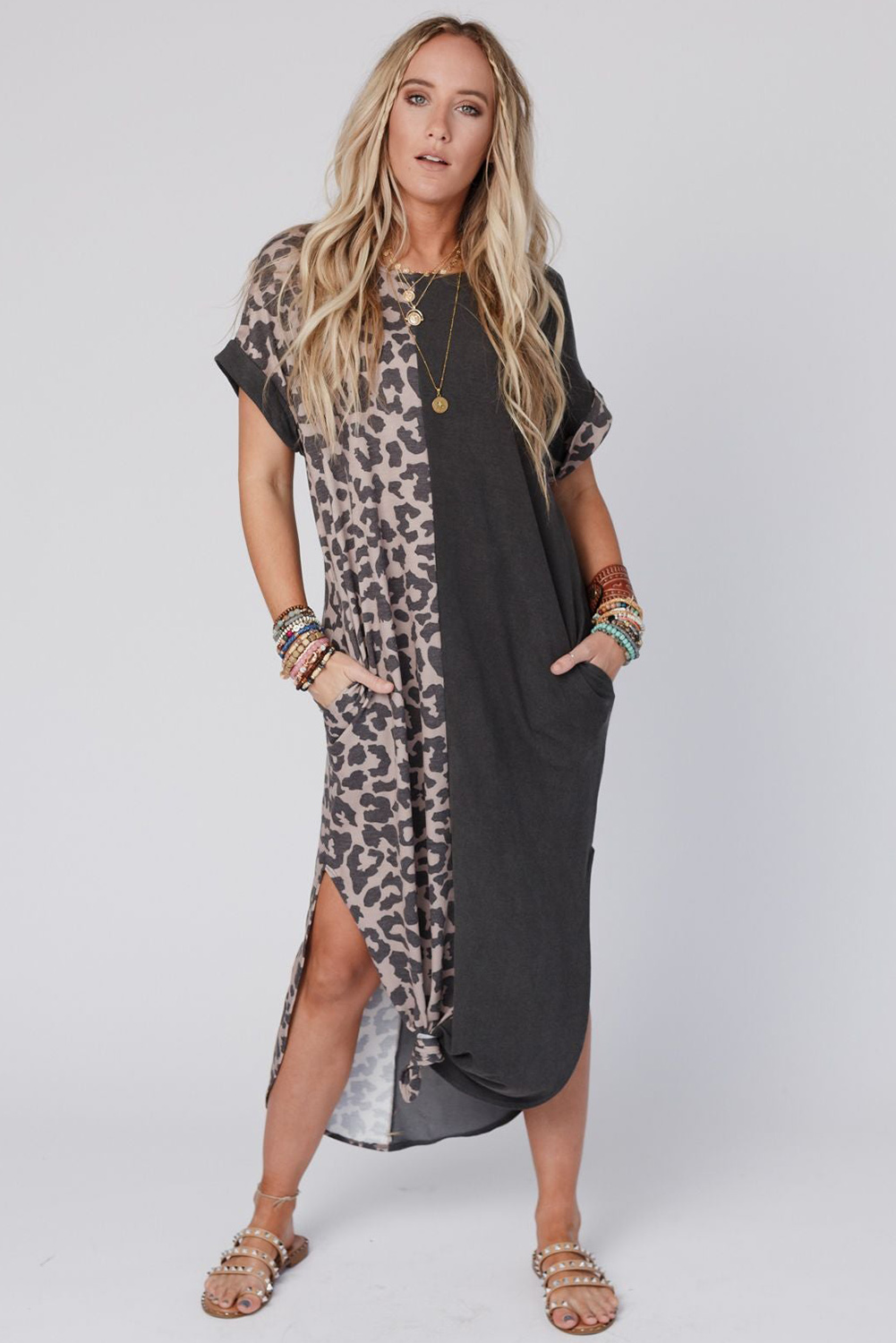 Multicolor Boho Floral Collared Long Sleeve Dress