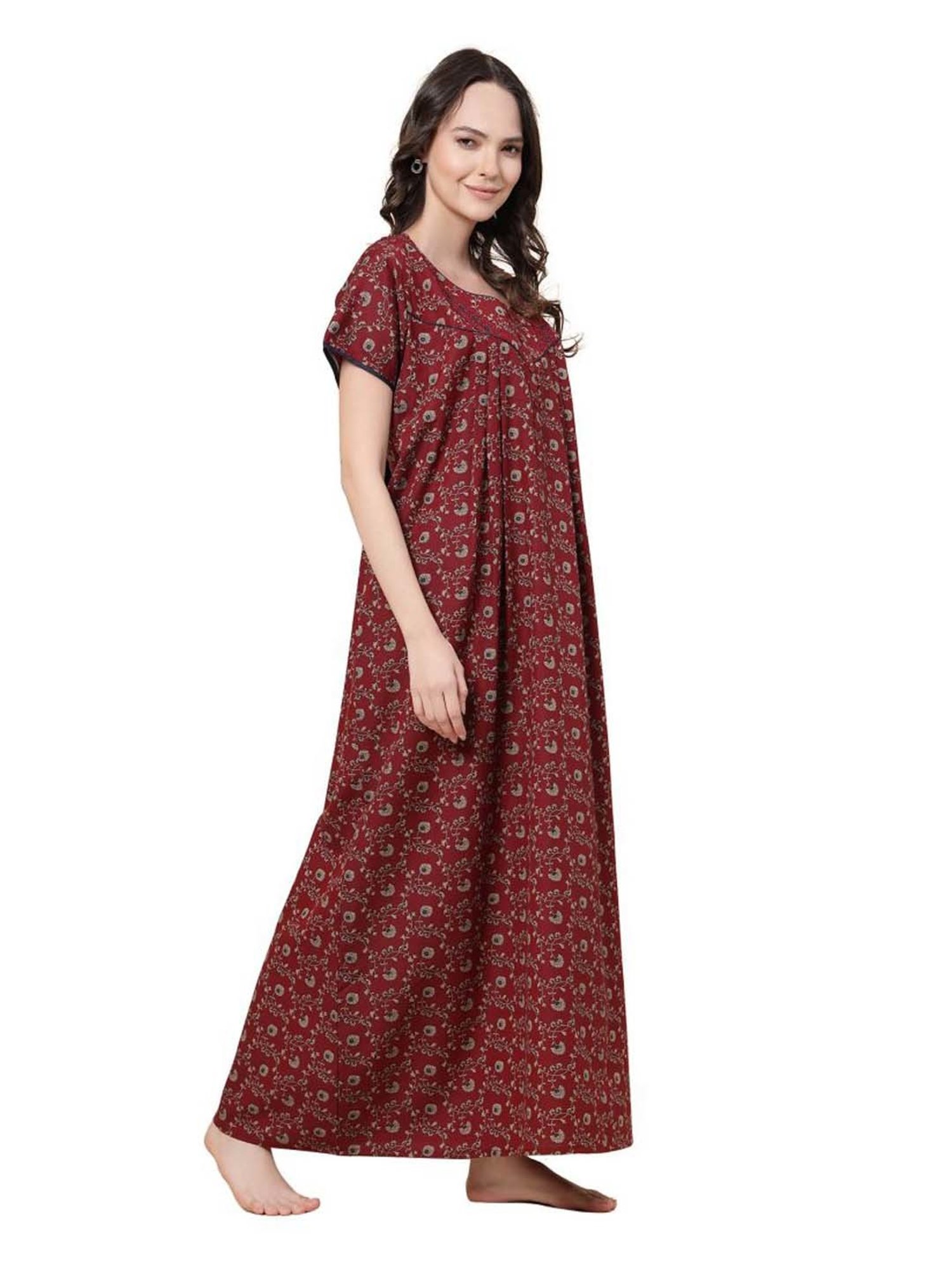 Sweet Dreams Maroon Floral Print Nighty