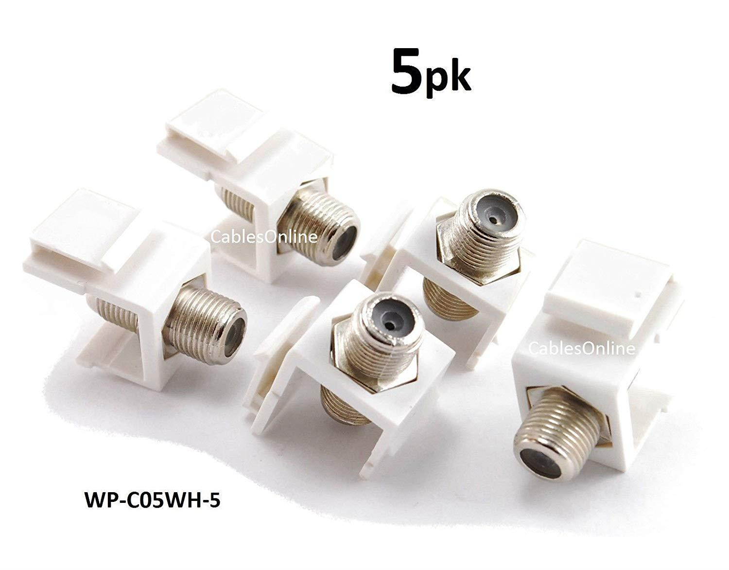CablesOnline, 5-PACK F-Connector Female/Female Keystone Coupler, White Plate, WP-C05WH-5