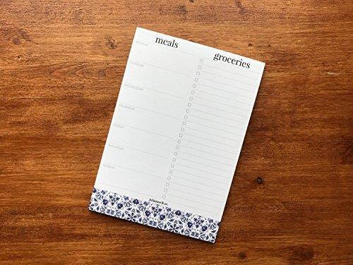 Weekly Meal Planner Notepad By Julianne & Co. - Food Planning Organizer And Grocery List Pad, 52 Premium A5 Pages, with Tear Away Perforated Shopping List (Blue China Print - NO Fridge Magnet)