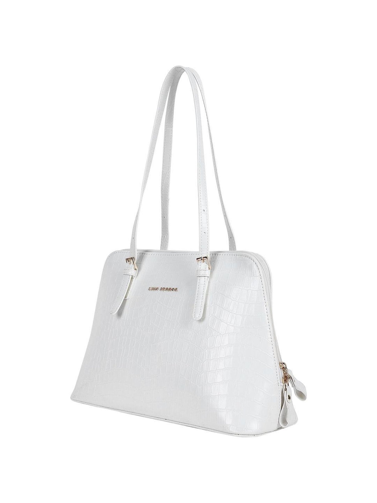 Lino Perros White Synthetic Textured Tote Handbag