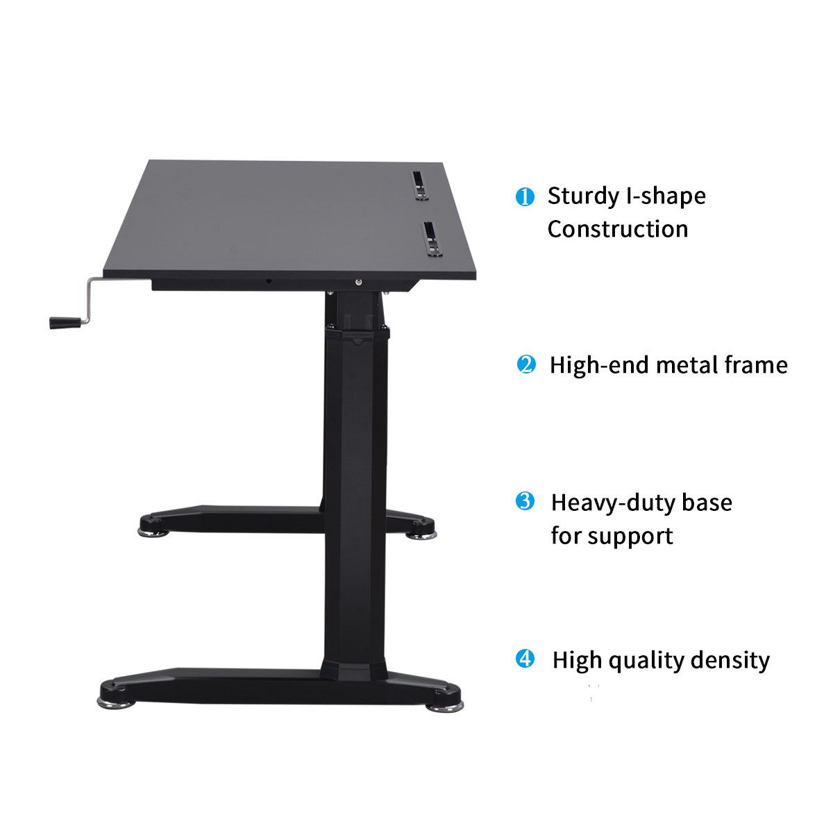 Gaming Desk Home Office Desk Adjustable Height Standing Desk with Crank Handle Manual Lifting Table with Sturdy Legs  and Foot Pads 47.2"L