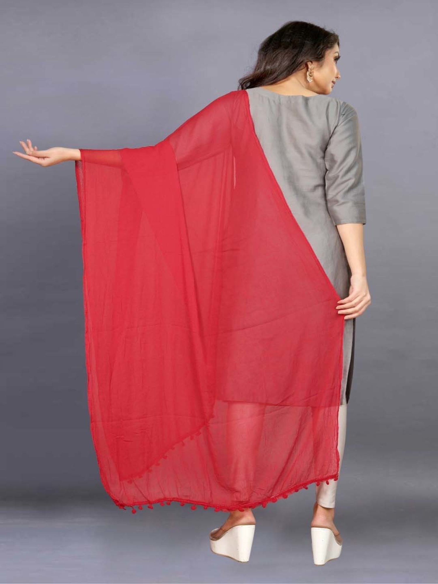 APNISHA Red Plain Dupatta