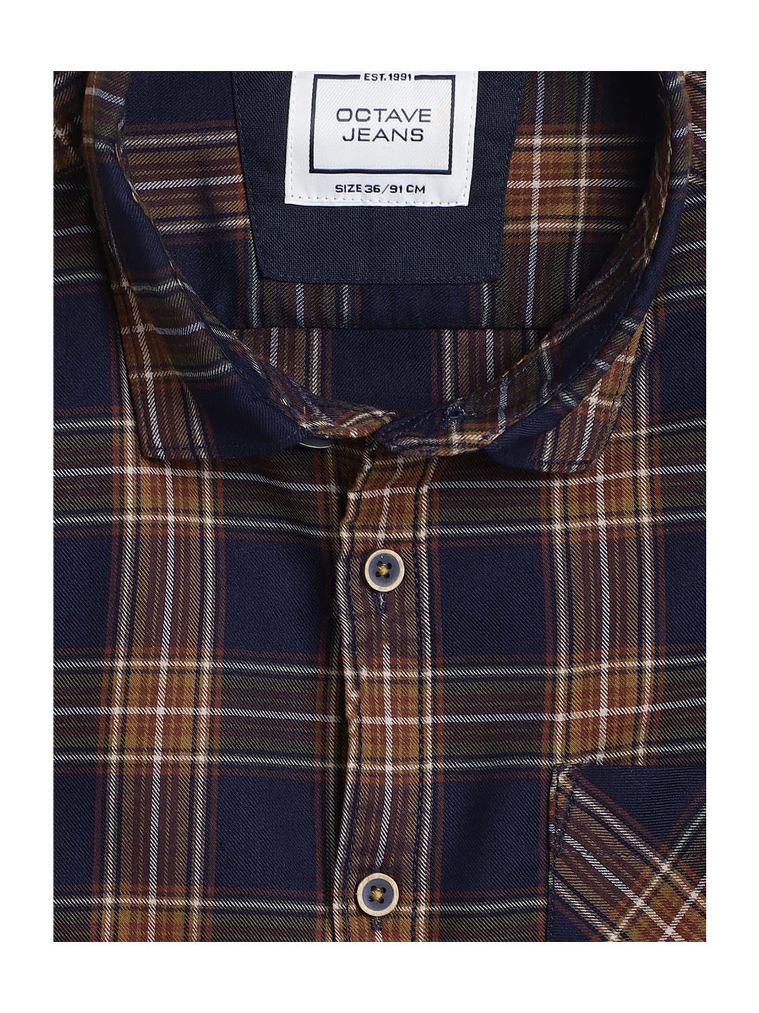 Octave Boys Yellow & Navy Checks Full Sleeves Shirt