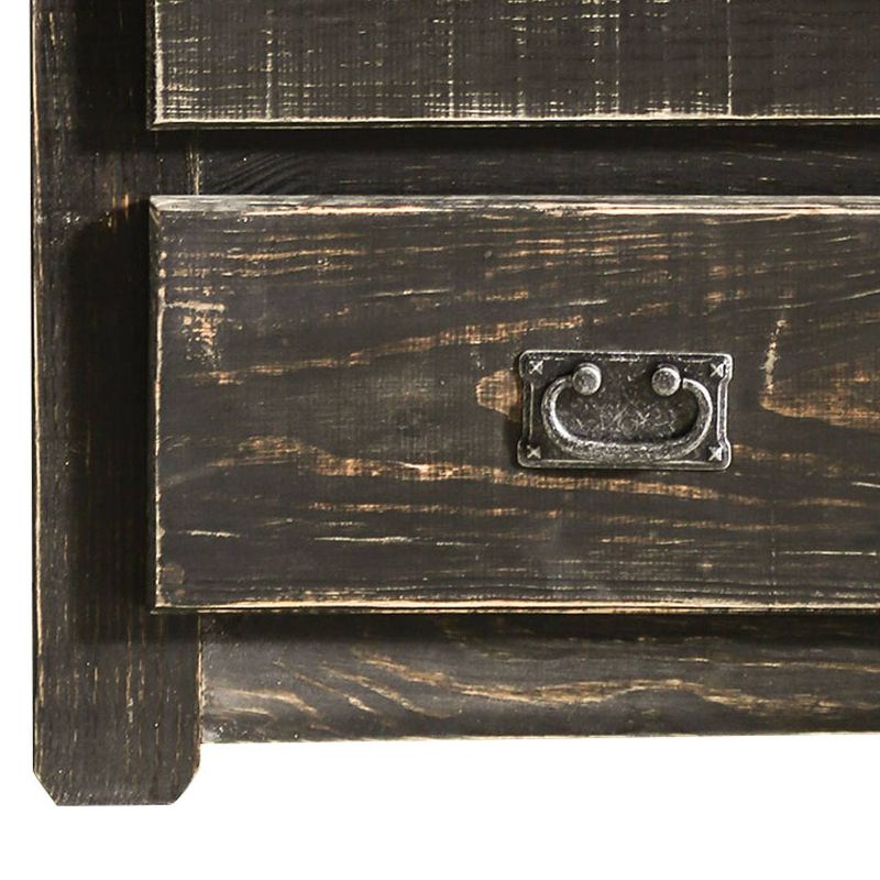 Plank Design 2 Drawer Wooden Nightstand with Bail Pulls Black - Benzara