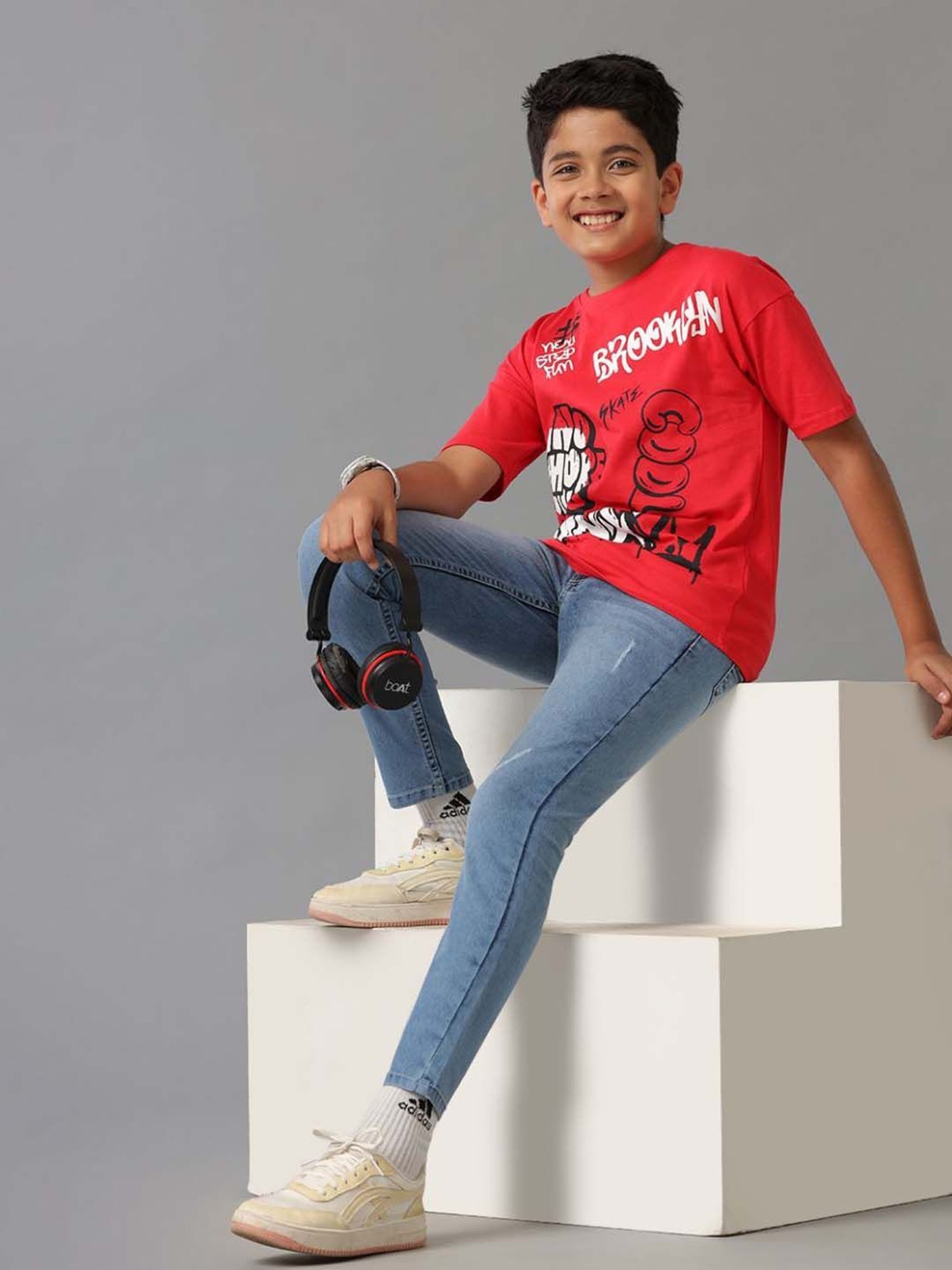 Under Fourteen Only Kids Red Cotton Printed T-Shirt