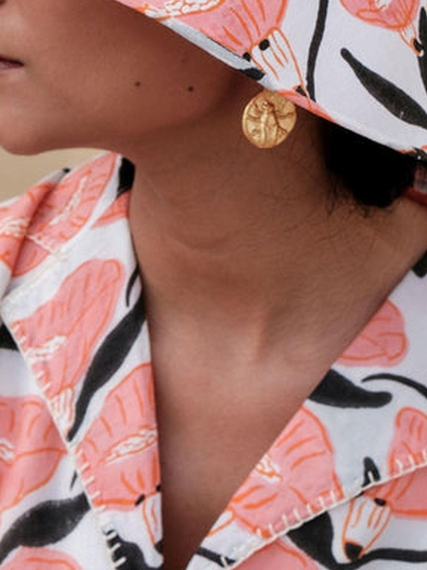 Khajoor Studio White & Pink Bageecha Outlined Florals Boxy Resort Shirt