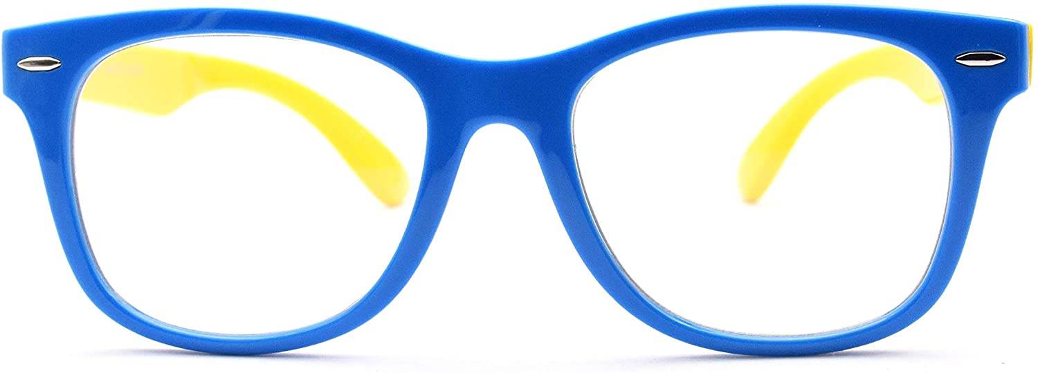Flexible Kids Blue Light Blocking Glasses for Boys and Girls Age 4-13(Blue-Yellow)