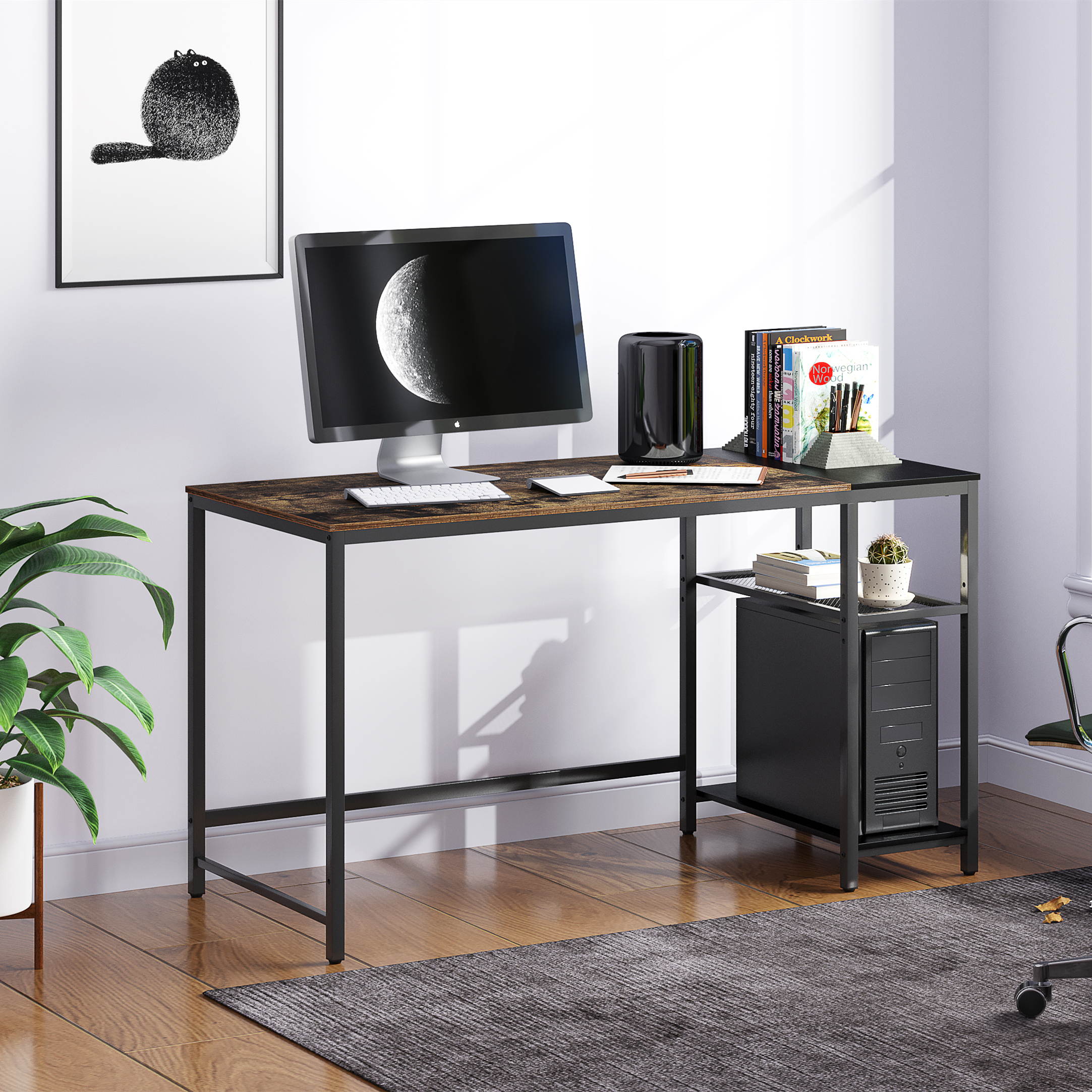 43 inch Gaming Desk Racing Style Computer Desk Living Room Desk Home Office Desk Writing Table Study Table With Cable Management Hole and Adjustable Foot Pads