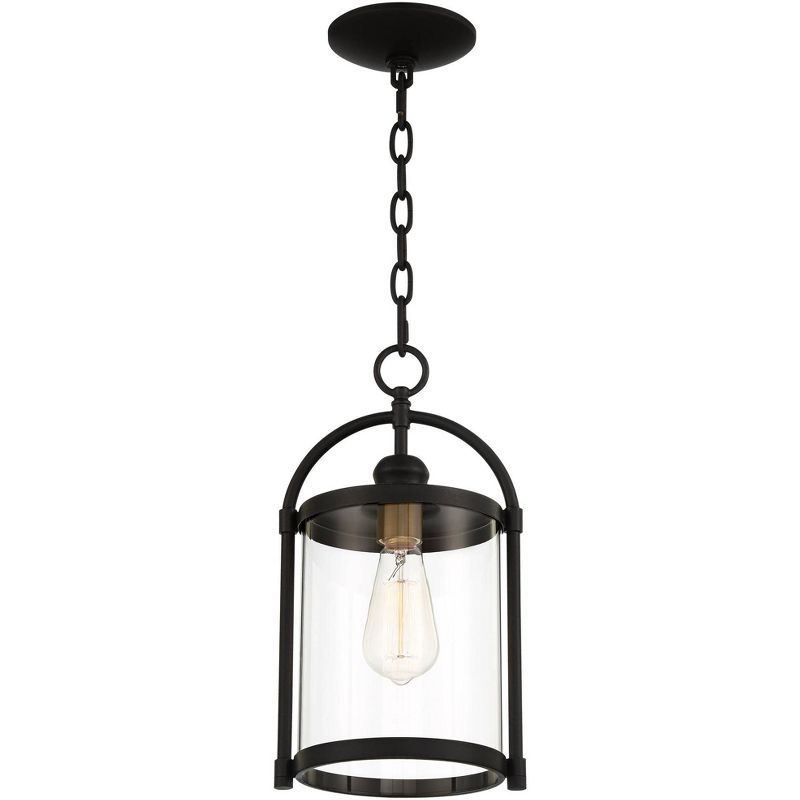 John Timberland Modern Outdoor Hanging Light Fixture Black Warm Brass Metal 15" Clear Glass for Exterior House Porch Patio Outside