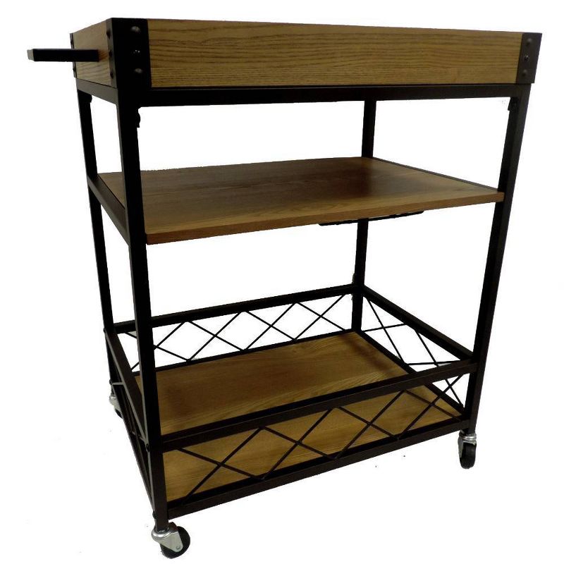 Kitchen Mobile Serving Bar Cart with Shelves and Wine Glass Holder Black/Brown - Benzara