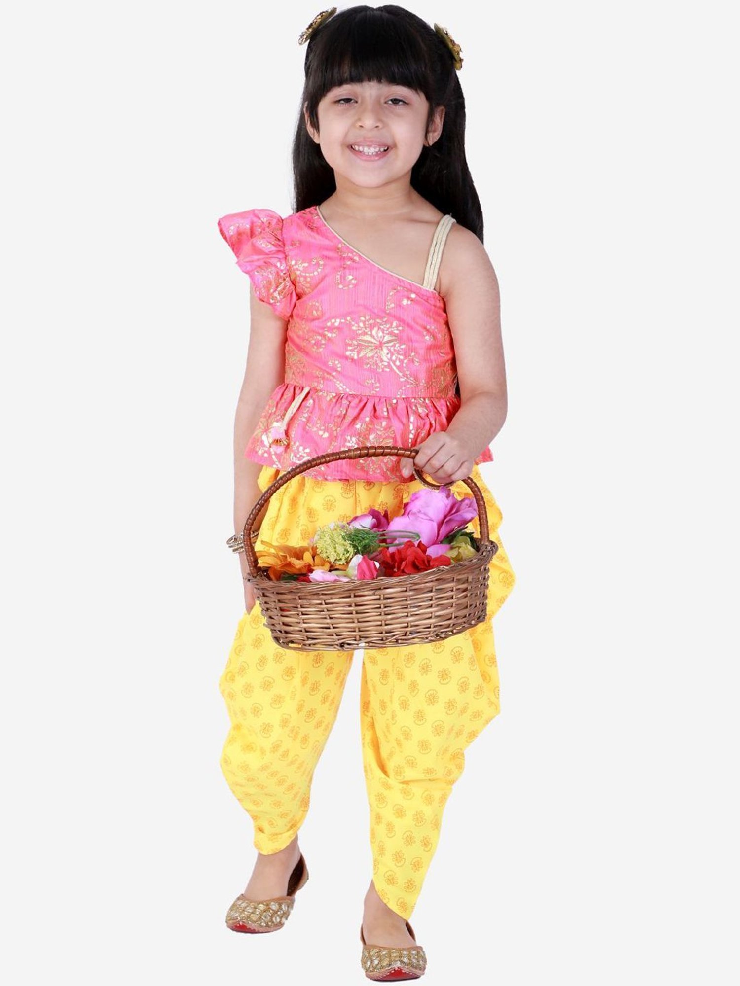 TWISHA Kids Pink & Yellow Printed Top Set