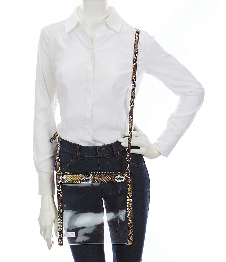 Kate Landry Clear Top Zip Snake Trim Crossbody Bag