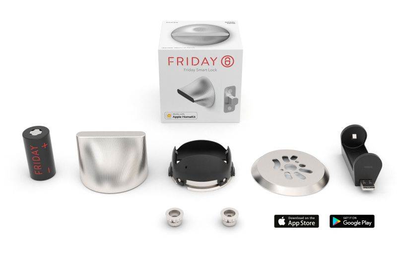 FRIDAY HOME Smart Lock - Brass Finish. World's smallest smart lock: diameter 2 3/4". IOS and Android compatible. Built in WiFi on Demand. Rechargeable battery and charger included.