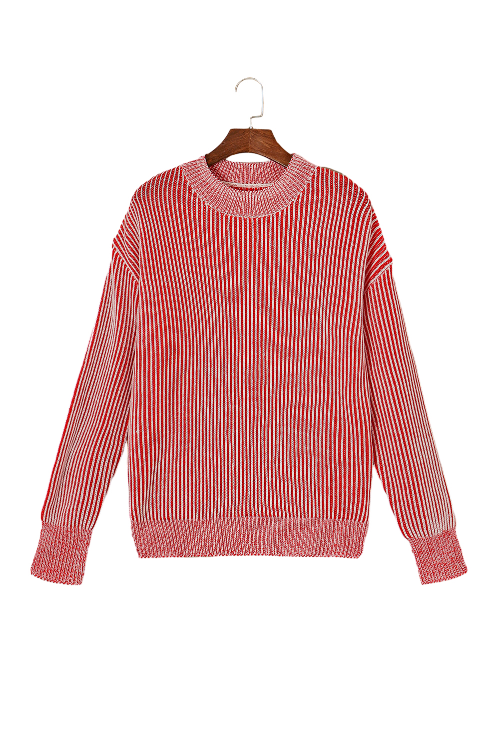 Red Casual Stripe Print Round Neck Sweater