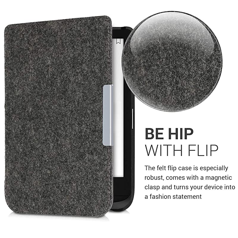 Case for Pocketbook Touch Lux 4Basic Lux 2Touch HD 3 Book Style Felt Fabric Protective eReader Cover Folio Case Dark Grey