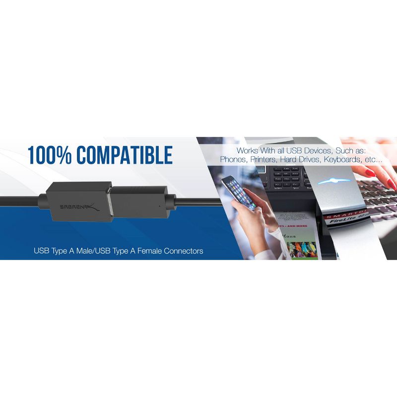 Sabrent 22AWG USB 3.0 Extension Cable - A-Male to A-Female [Black] 10 Feet