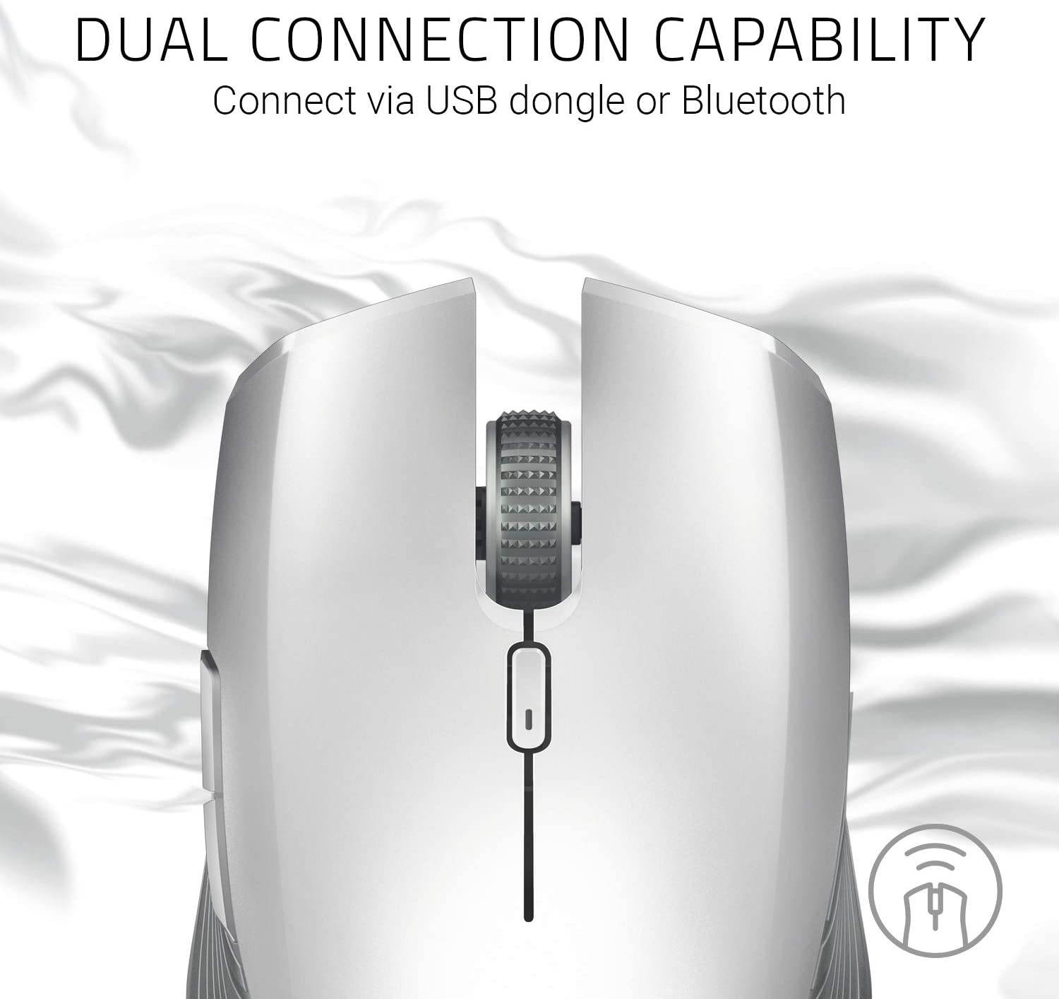 Atheris Ambidextrous Wireless Mouse: 7200 DPI Optical Sensor, 350 Hr Battery Life, USB Wireless Receiver & Bluetooth Connection, Mercury White
