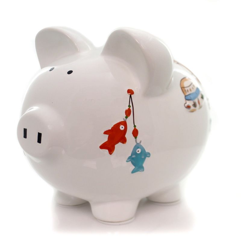 Bank 7.75" Gone Fishing Pig Bank Net Rod Reel Save  -  Decorative Banks