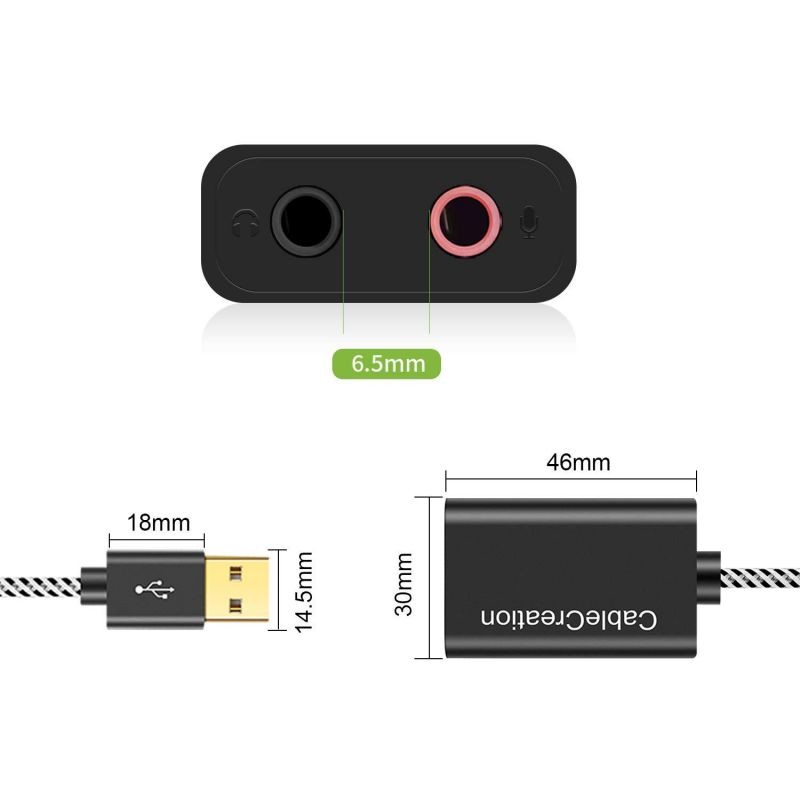 CableCreation USB Audio Adapter External Sound Card with 3.5mm Headphone and Microphone Jack Compatible with Windows, Mac, macOS, Linux, PS4, PS5, Plug and Play, Aluminum Black