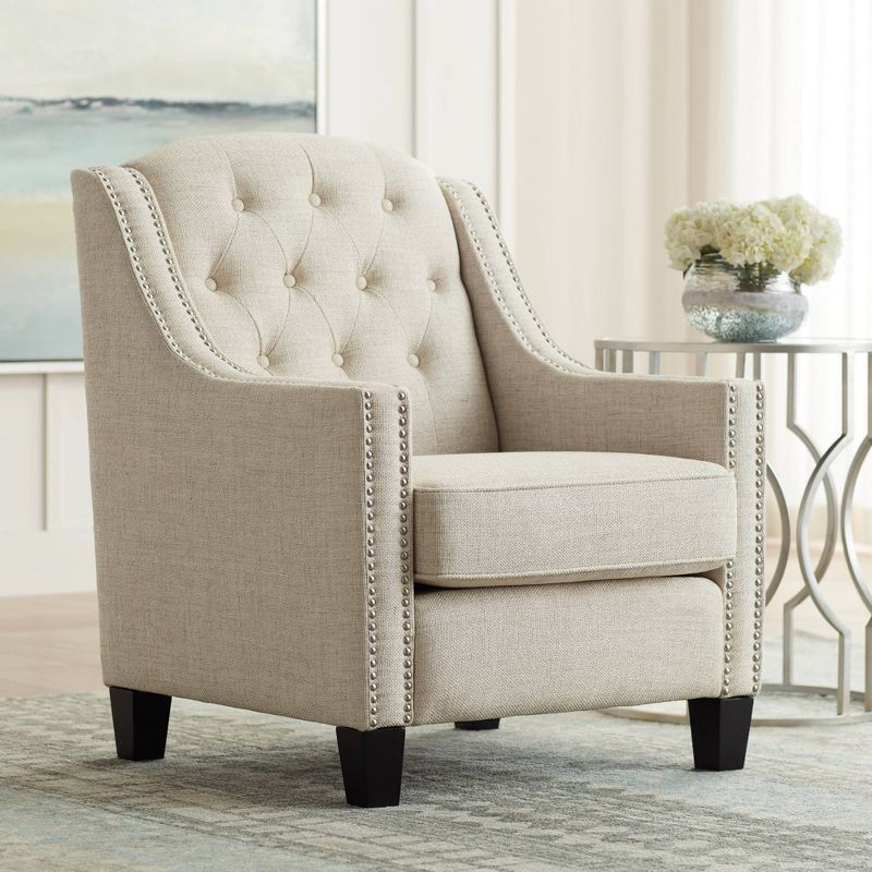 55 Downing Street Tivoli Ivory Linen Tufted Armchair