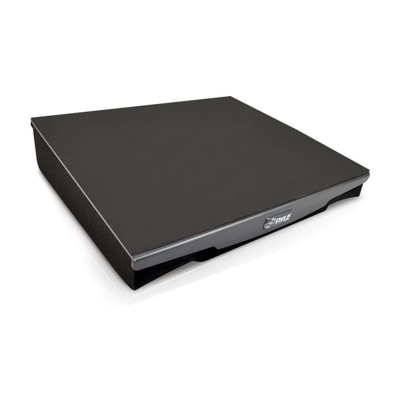 Pyle PSI08 13" x 11" Noise Dampening Speaker Riser Acoustic Studio Platform Sound Isolation with Rubber Base Pad for Loud Speakers, Gray (2 Pack)